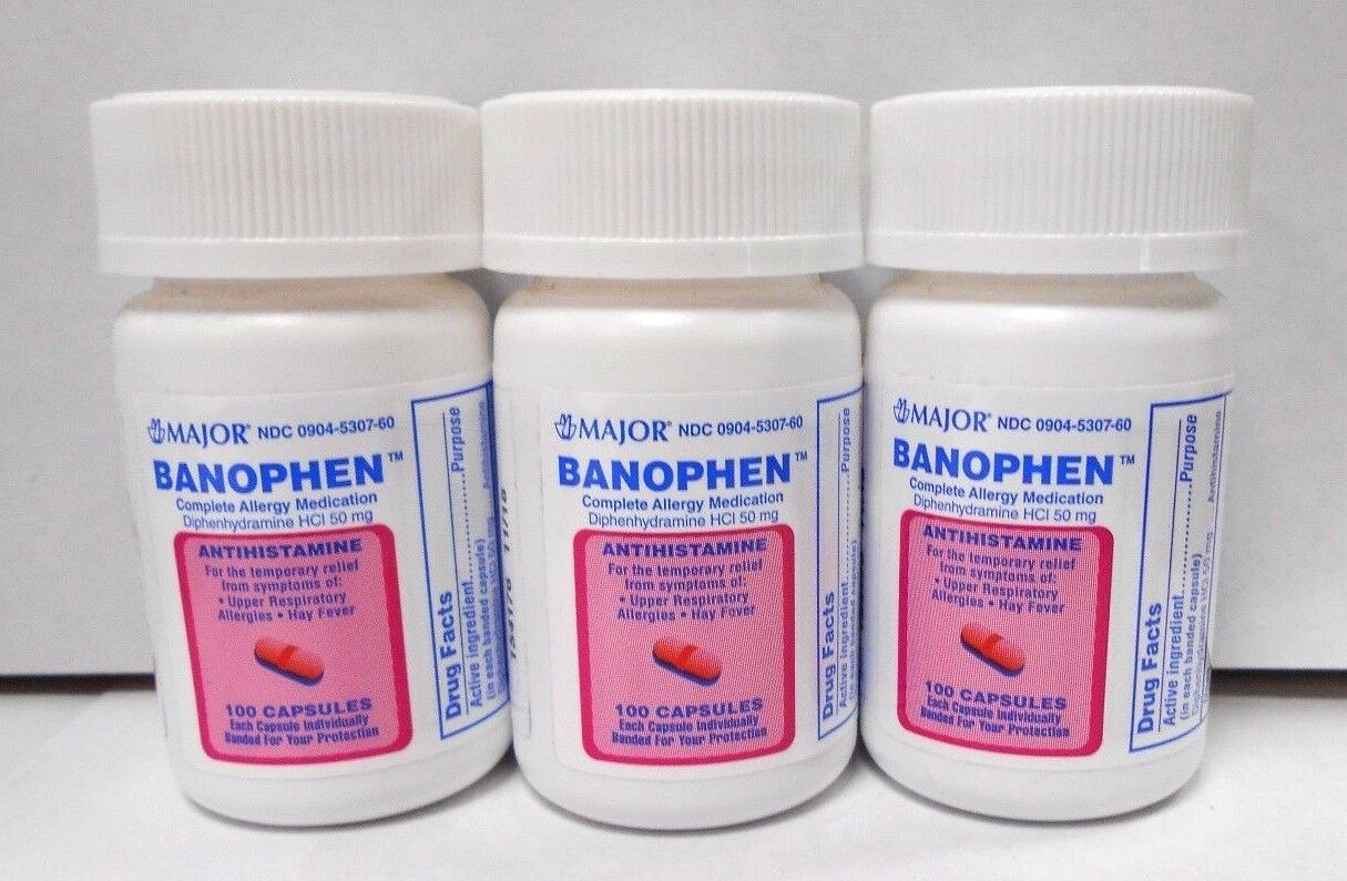 Major Banophen Diphenhydramine 50mg Antihistamine 100ct -3 Pack Exp 07-2023