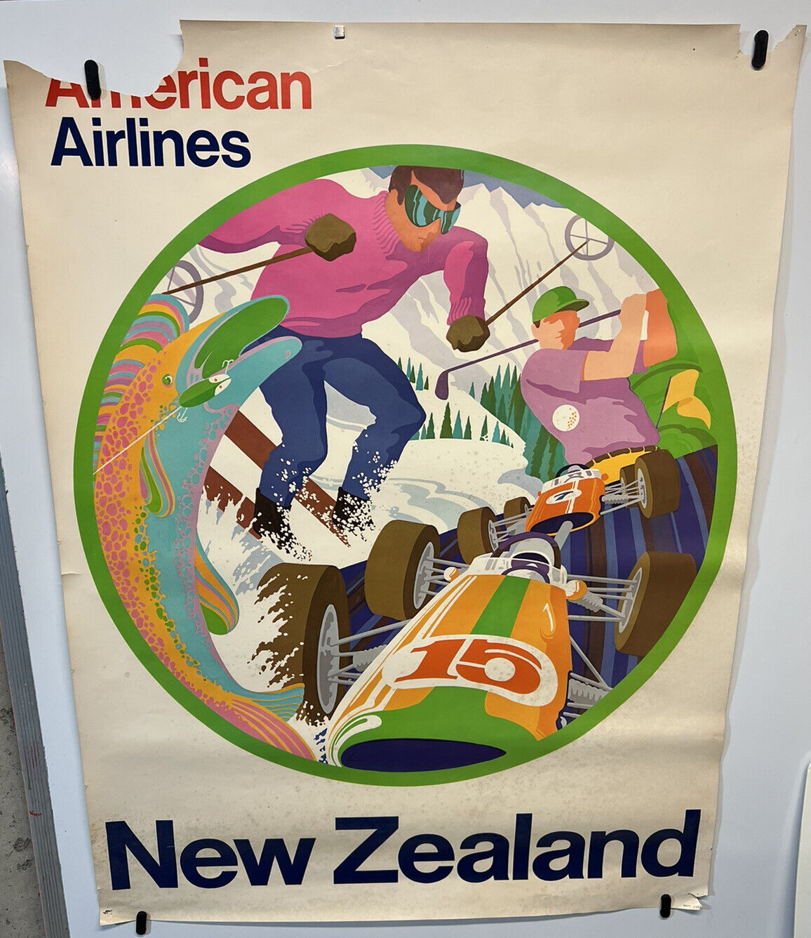Original Vintage Travel Poster American Airlines New Zealand