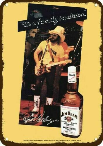 1981 Jim Beam Whiskey Vintage Look Replica Metal Sign - Hank Williams Jr Concert