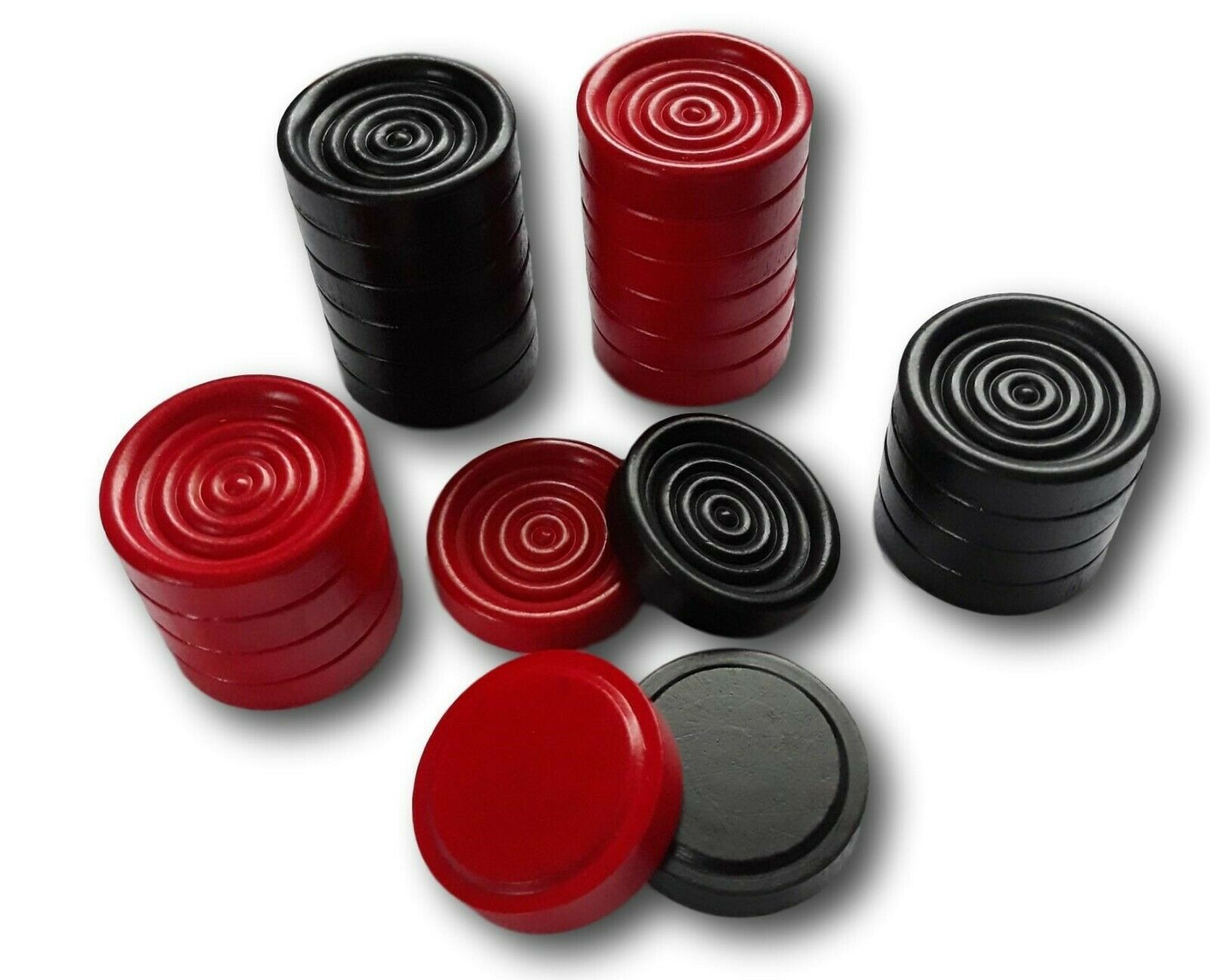 24 Wooden Checkers 12 Red 12 Black Wood Stacking Pieces 1.25"