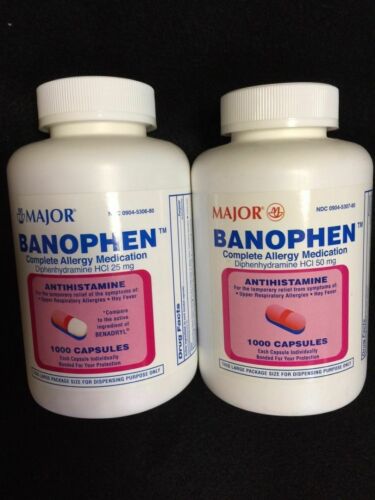 Banophen Diphenhydramine Hcl 25 Or 50 Mg Generic Benadryl 100 Or 1000 Caps