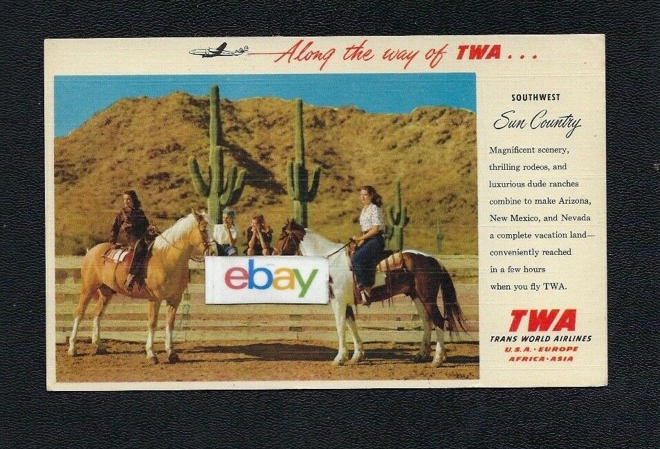 Twa Trans World Along The Way Southwest Sun Country Arizona New Mexico Postcard