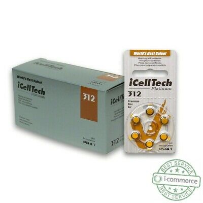 Icell Tech Size 312 Hearing Aid Batteries (60 Cells) 3 Year Shelf Life Usa