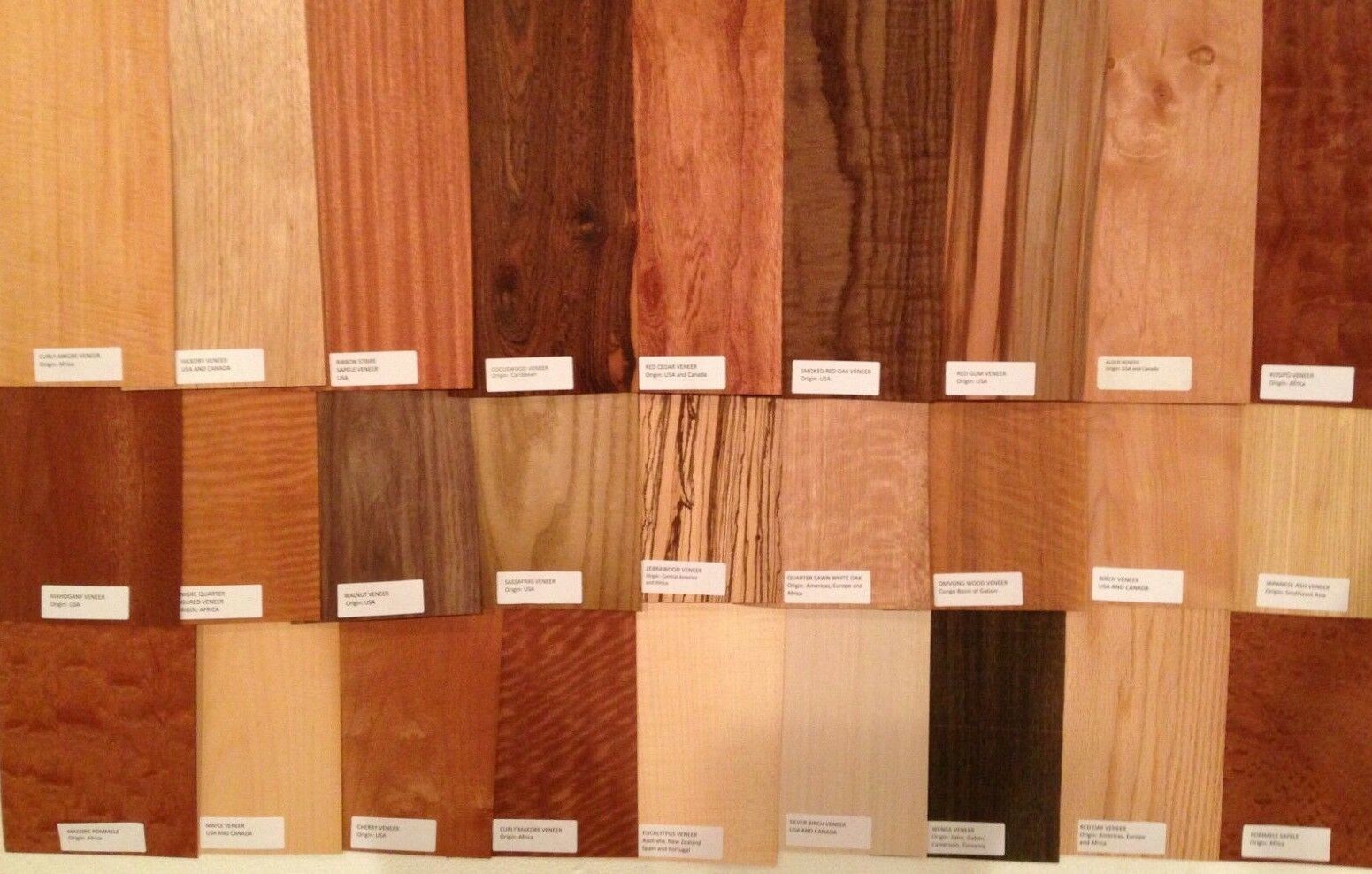 40- 6" X 12" Labeled Wood Veneer Pieces 20 Square Feet Exotic Domestic Marquetry