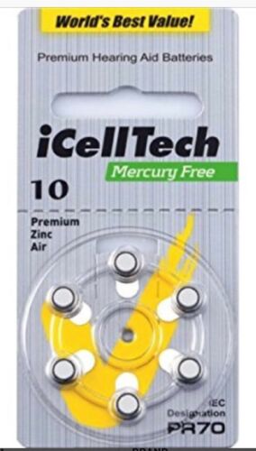 Icell Tech Size 10 Hearing Aid Batteries (60 Cells) 3 Year Shelf Life Usa