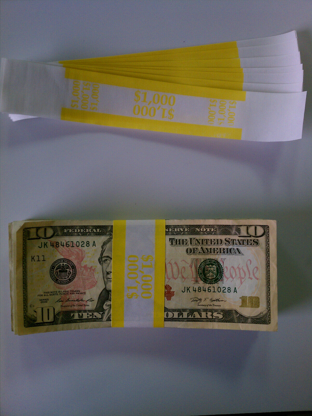 100 - New Self-sealing Currency Bands - $1000 Denomination - Straps Money Tens