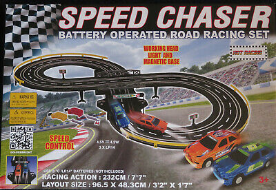 Rc Speed Chaser Road Racing Set 7' Race Track + 2 Slot Cars! Battery Operated
