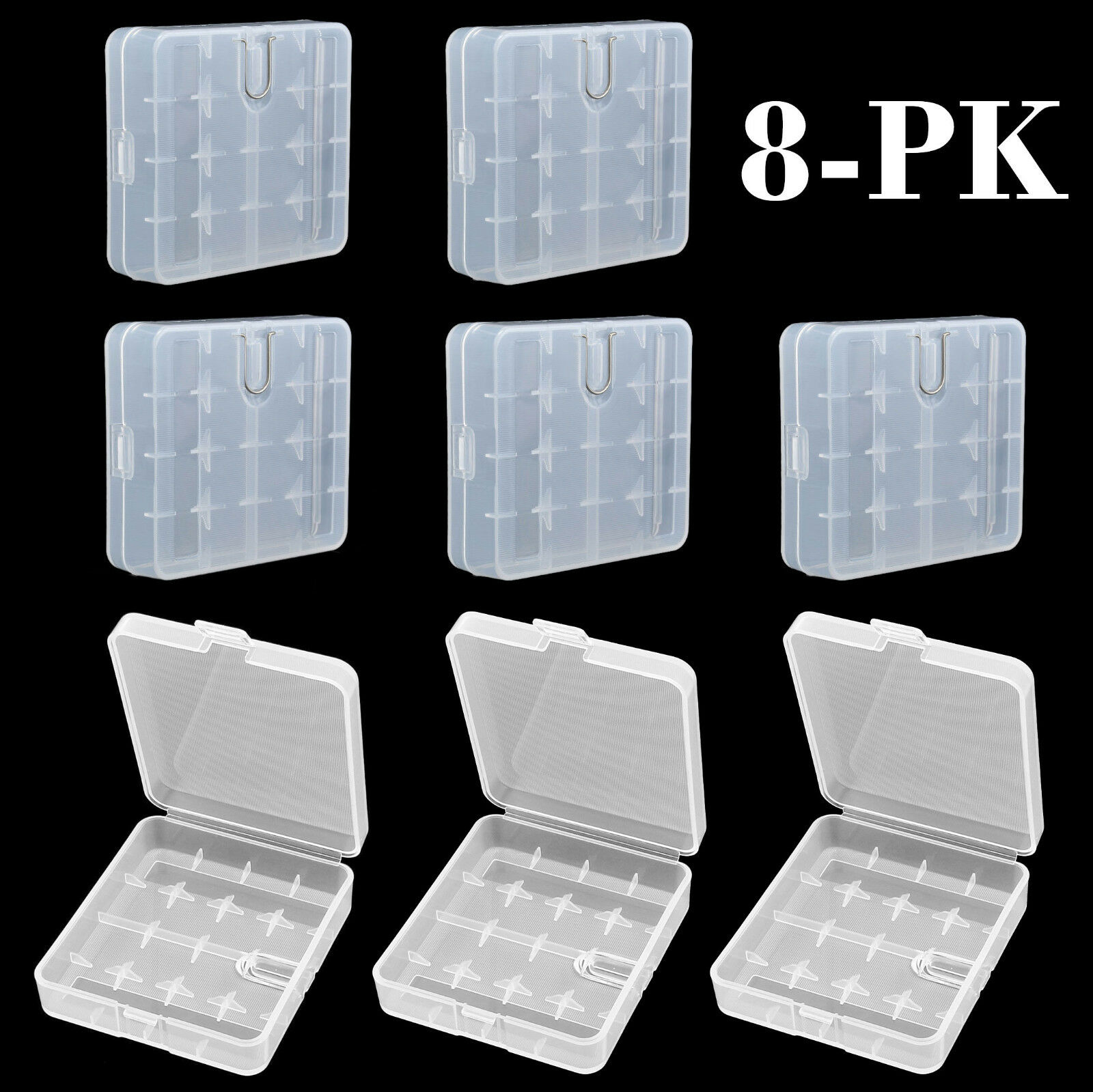 8 Pcs Clear White Plastic Storage Battery Box Holder Case For 4x 18650 Batteries
