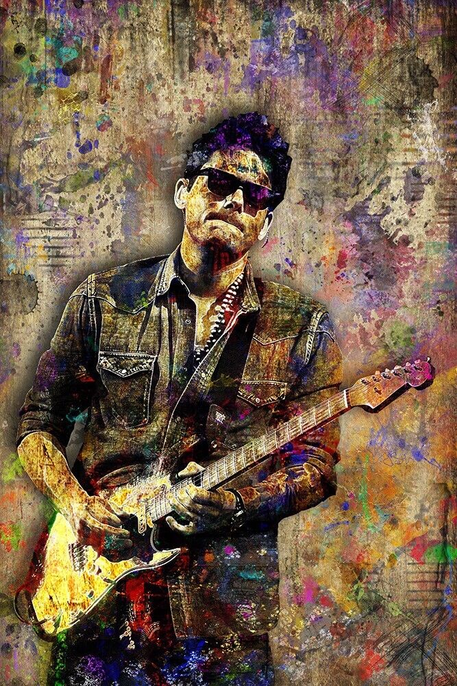 John Mayer 24x36in Poster, John Mayer Tribute Guitar Print Free Shipping Us