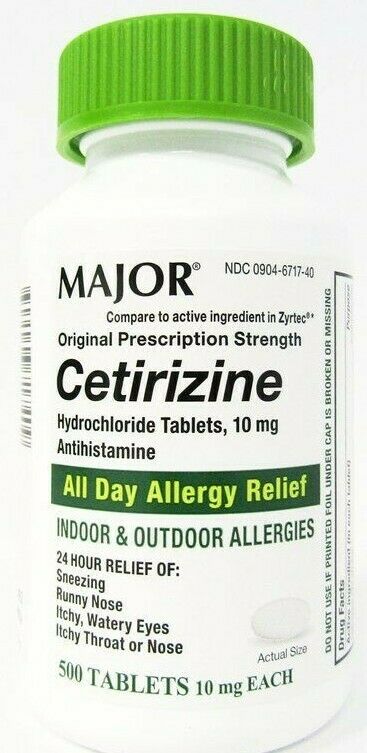 Major Cetirizine Hydrochloride Antihistamine 10mg Tablets 500ct -exp 05-2022