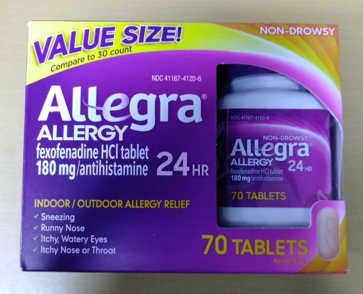 Allegra Allergy 24 Hr Relief Tablets 180mg 70 Tablets, Exp-5/1802023+, #2060
