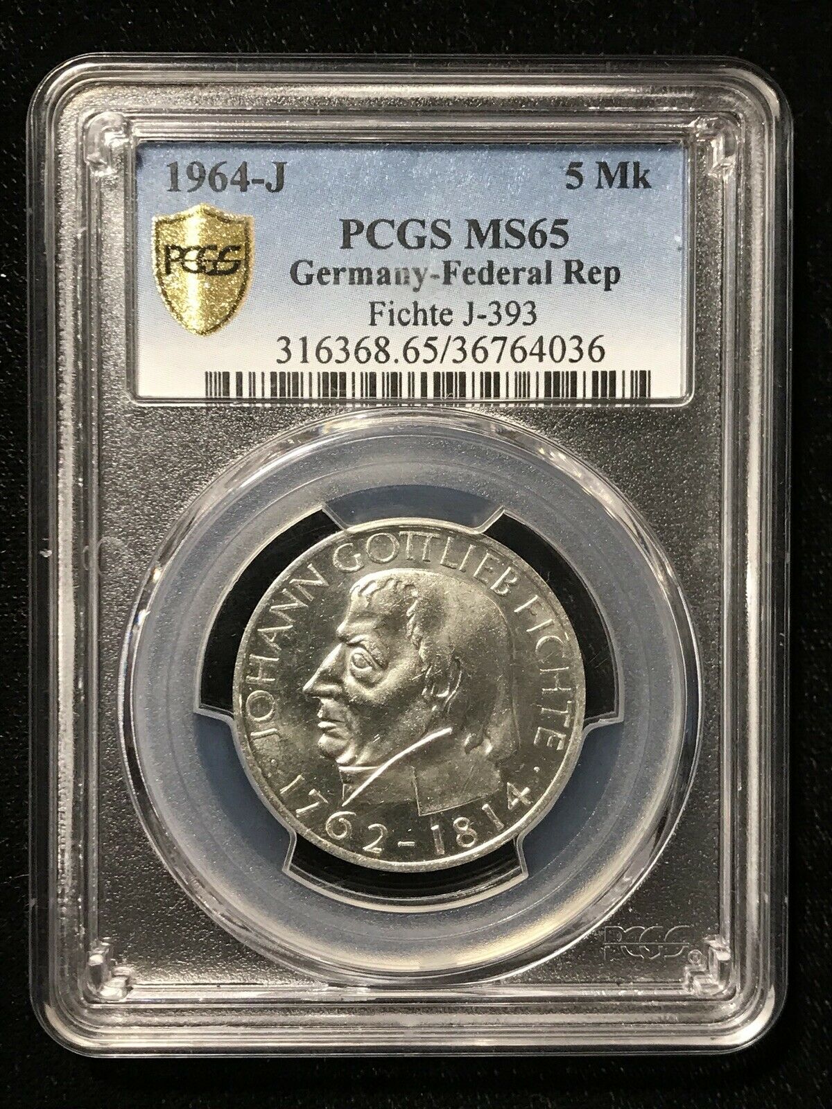 1964 J 5 Mark Fichte - Pcgs Ms 65 - Germany Federal Republic - Silver
