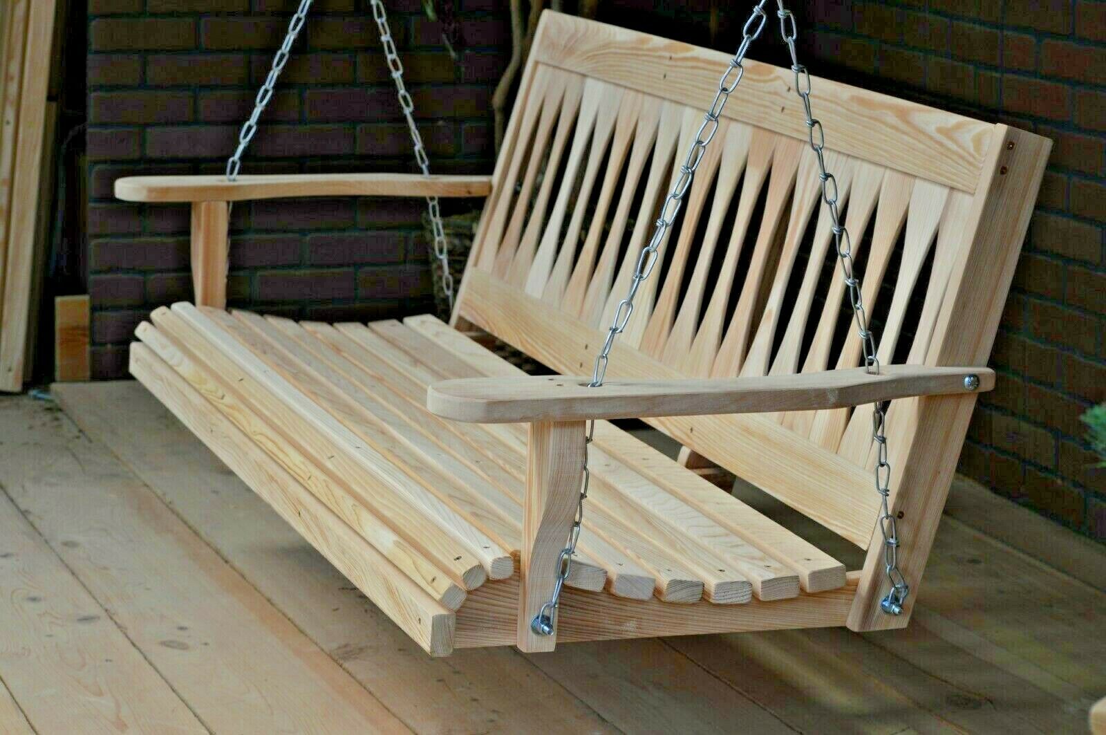 5ft Cypress Wood Diamond Porch Bench Swing With Hanging Hardware Made In Usa