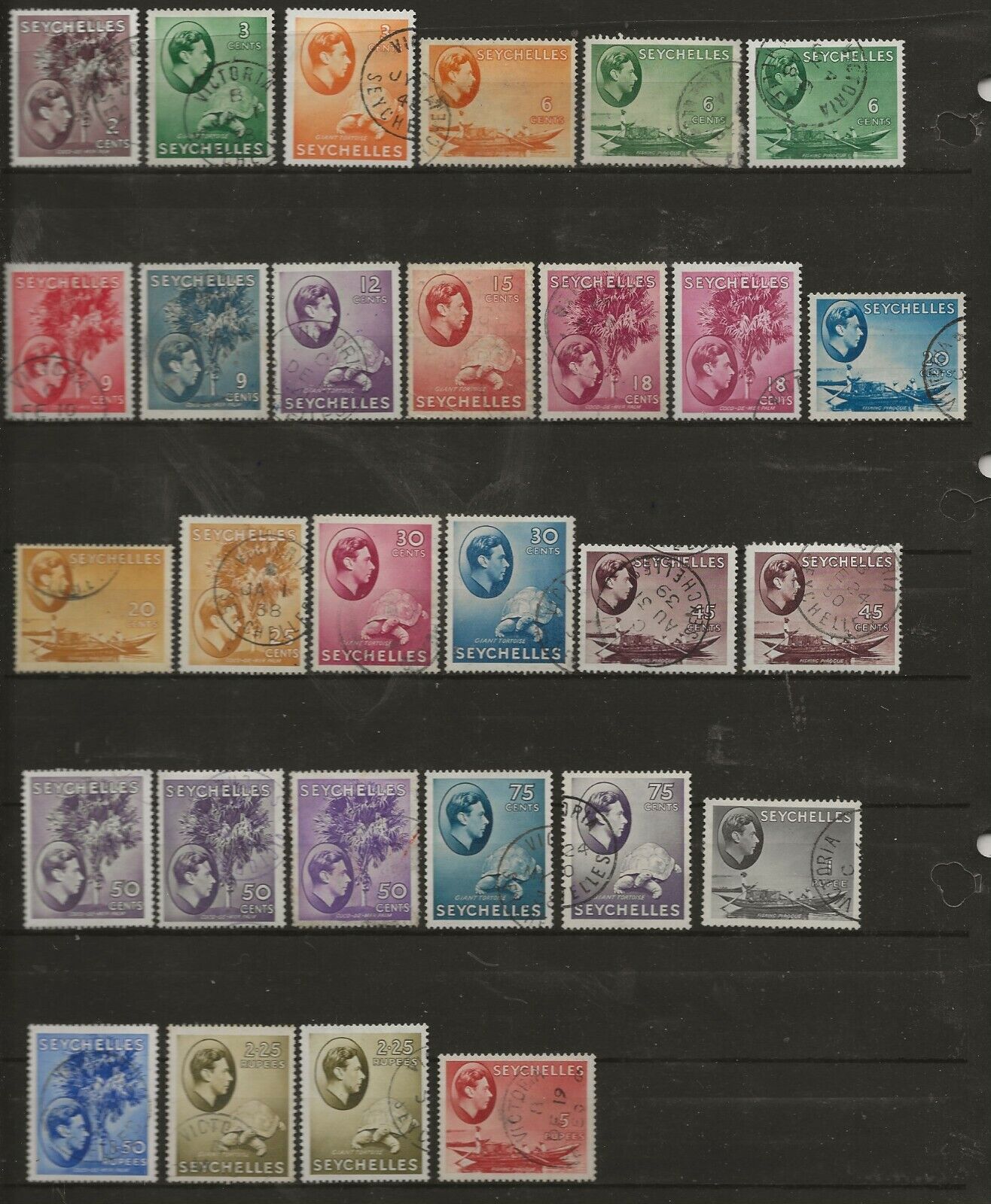Seychelles Sg 135a/145a & 146a/149a 1935/49 Gvi Set Many Shades & Papers