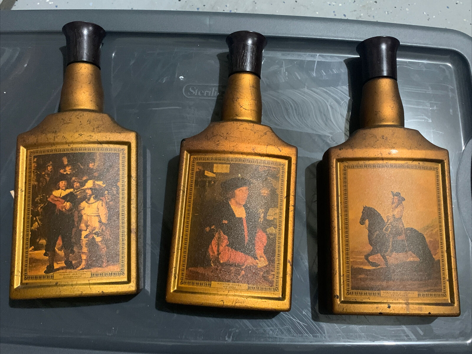 Georg Gisze Holbein. Man On A Horse, Night Watch Whiskey Bottles 4/5quart Lot 3