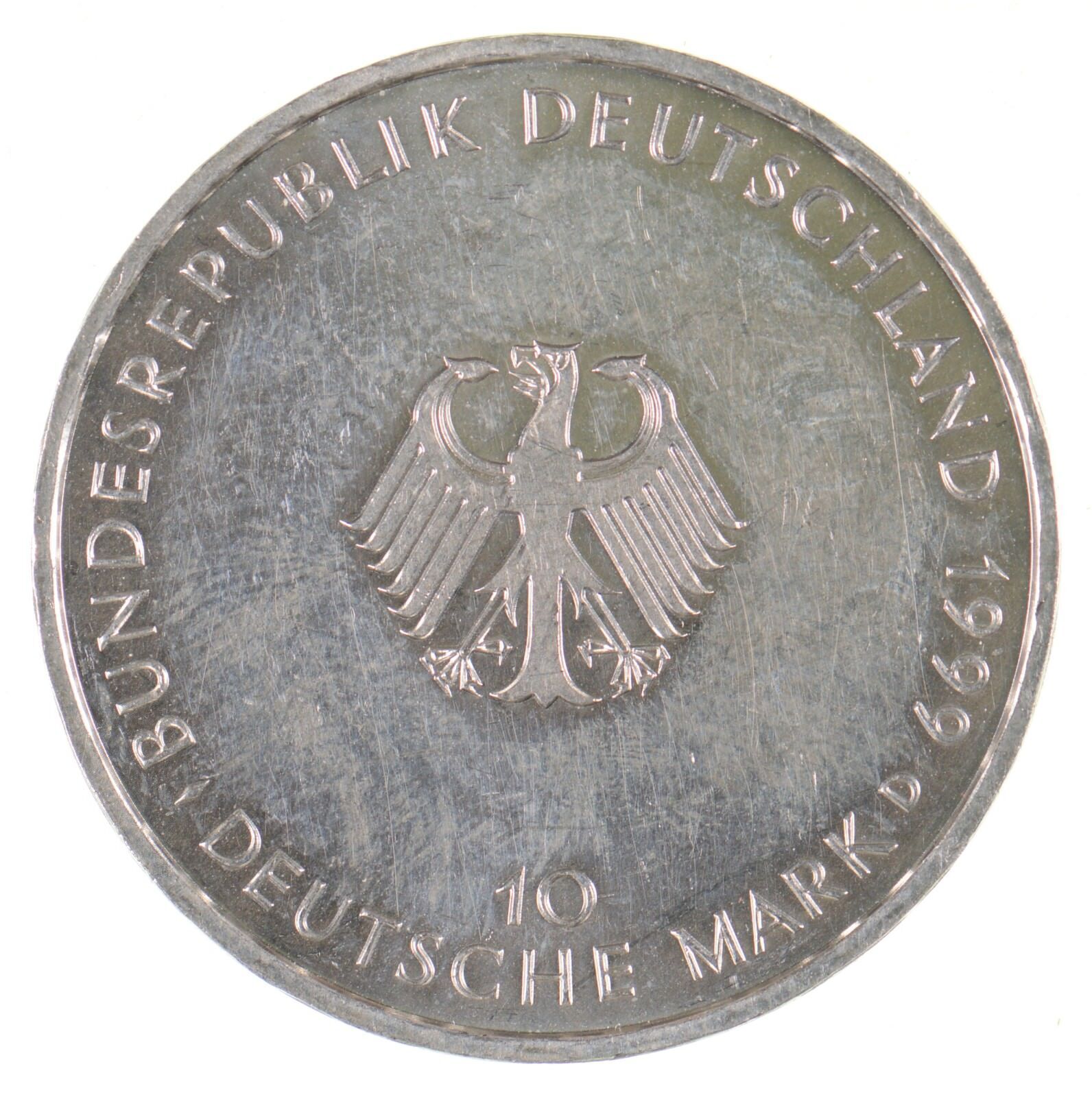 Silver - World Coin - 1999 Germany 10 Mark - World Silver Coin *860