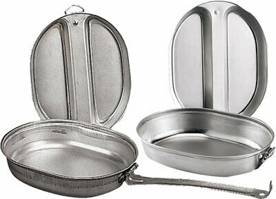 Camping Mess Kit Outdoor Travel Cookware Military Cooking Pan Cover Metal 2 Pcs