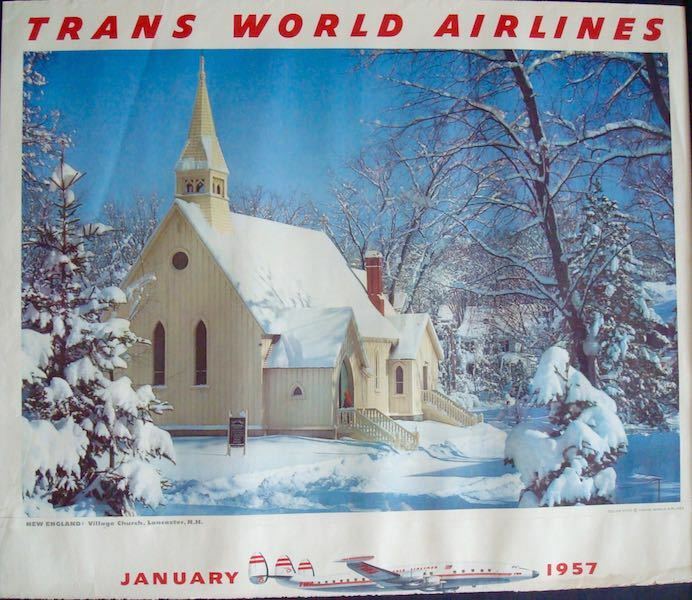 Twa New England January 1957 Vintage Travel Poster 28x35 Airlines Not Repro Rare