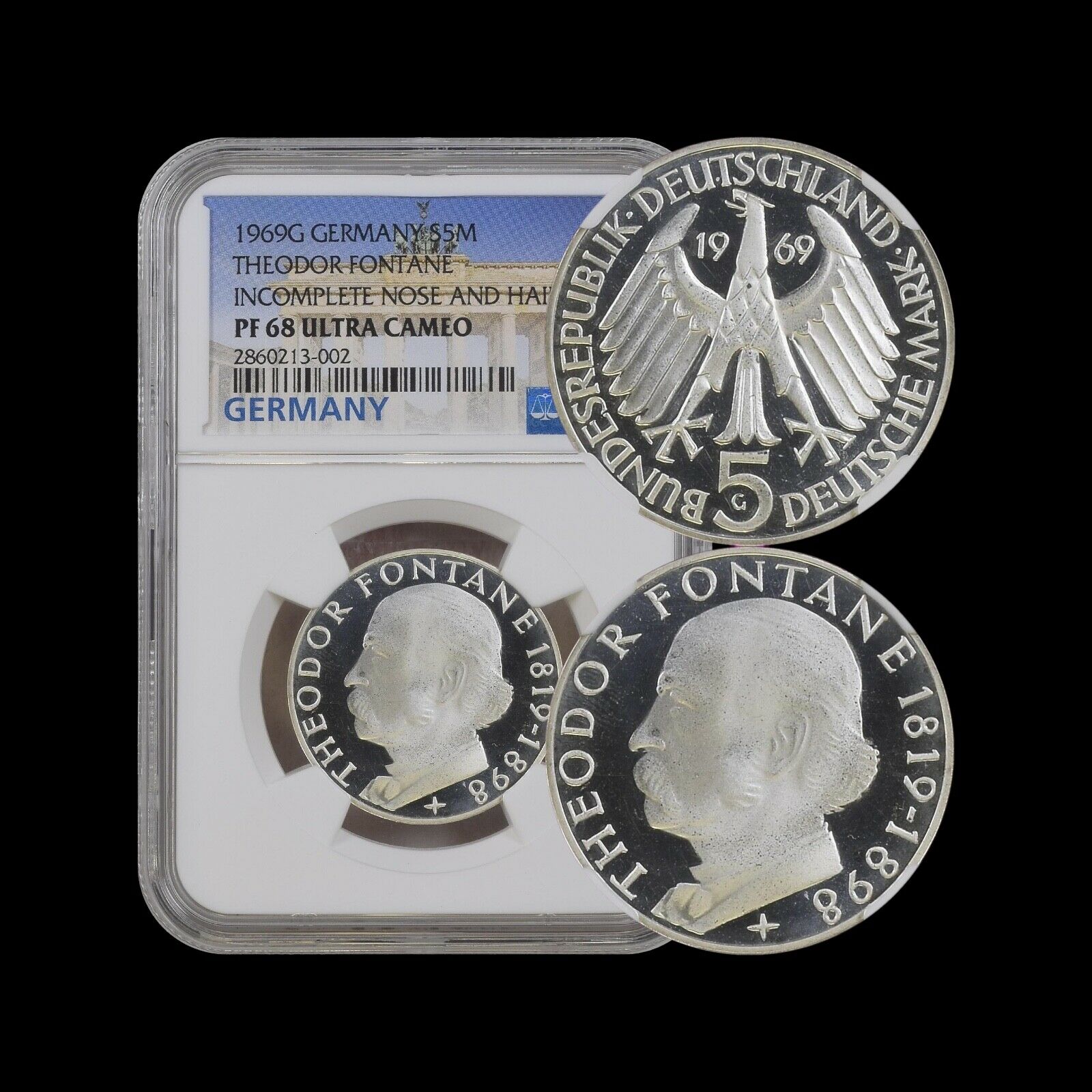 Germany. 5 Mark, 1969, G, Silver - Ngc Pf68, Top Pop 🥇 Fontane Variety Rare
