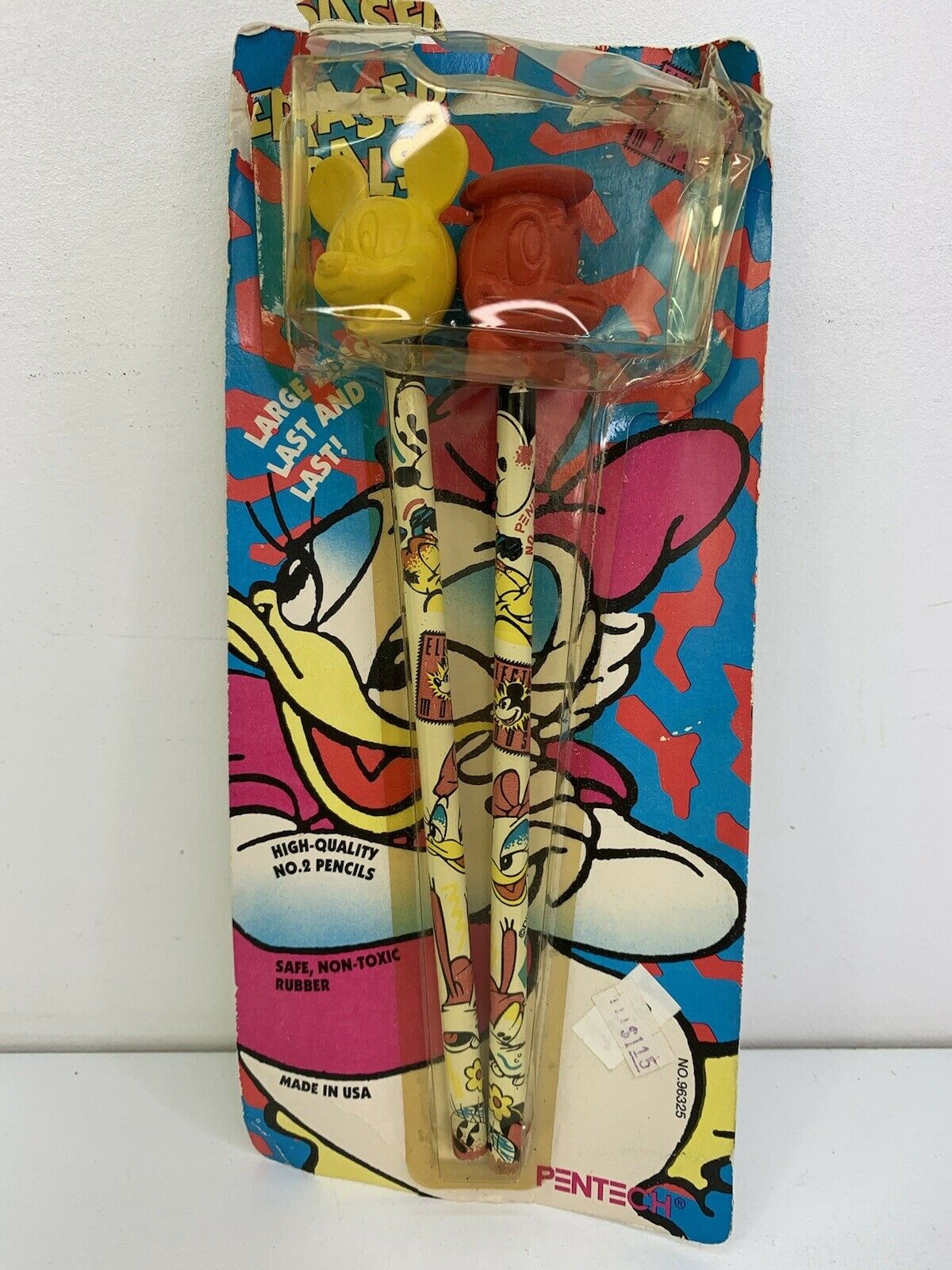 Vintage Pentach Eraser Pals No. 2 Pencils Mickey & Donald Duck New Opened