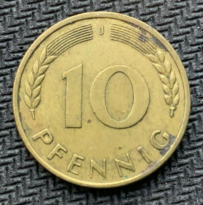 1950 Germany 10 Pfennig Coin Xf +  J Mint   World Coin    #b1097