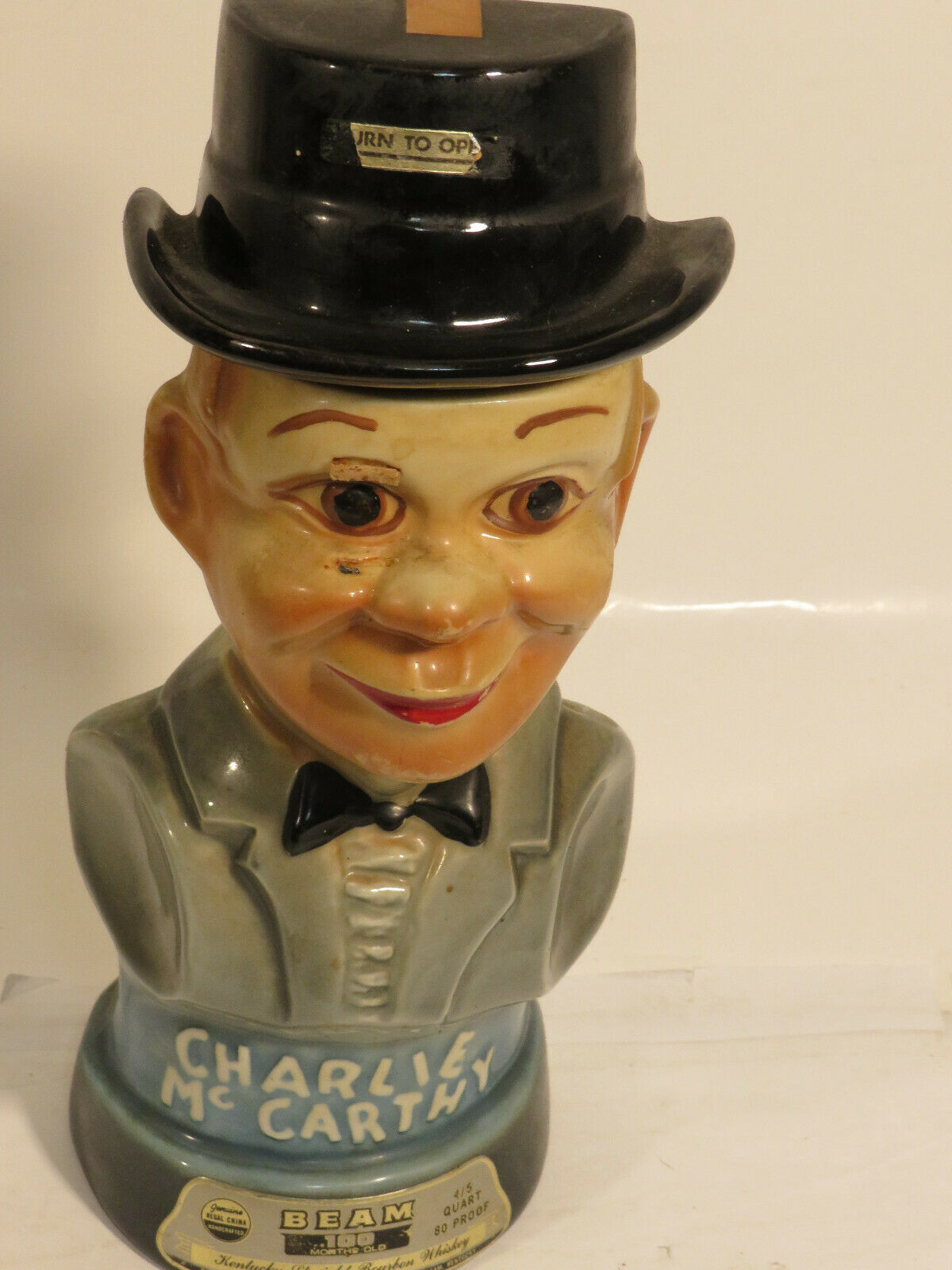 1976 Jim Beam Charlie Mccarthy Decanter Vintage Whiskey Bottle Rare Collectible
