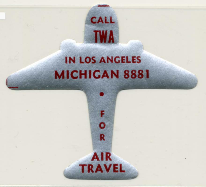 Call Twa Airline In Los Angeles - Airplane Shaped Luggage Label / Poster Stamp
