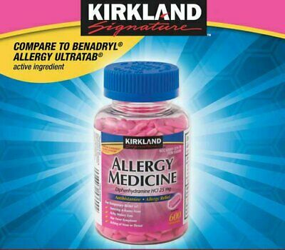 Kirkland Signature Allergy Relief Medicine 600 Tablets 25-mg Compare To Benadryl